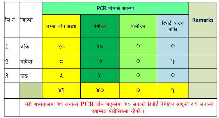 चालिस जनाको परीक्षण, सबै नेगेटिभ